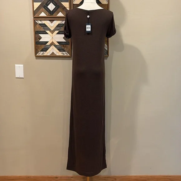 Ralph Lauren V-Neck Jersey Wool Modal Dark Brown Short Sleeve Dress Small NWT - Picture 4 of 10